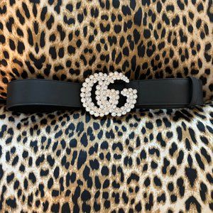 Gucci Double G Black Leather Waist or Hip Belt